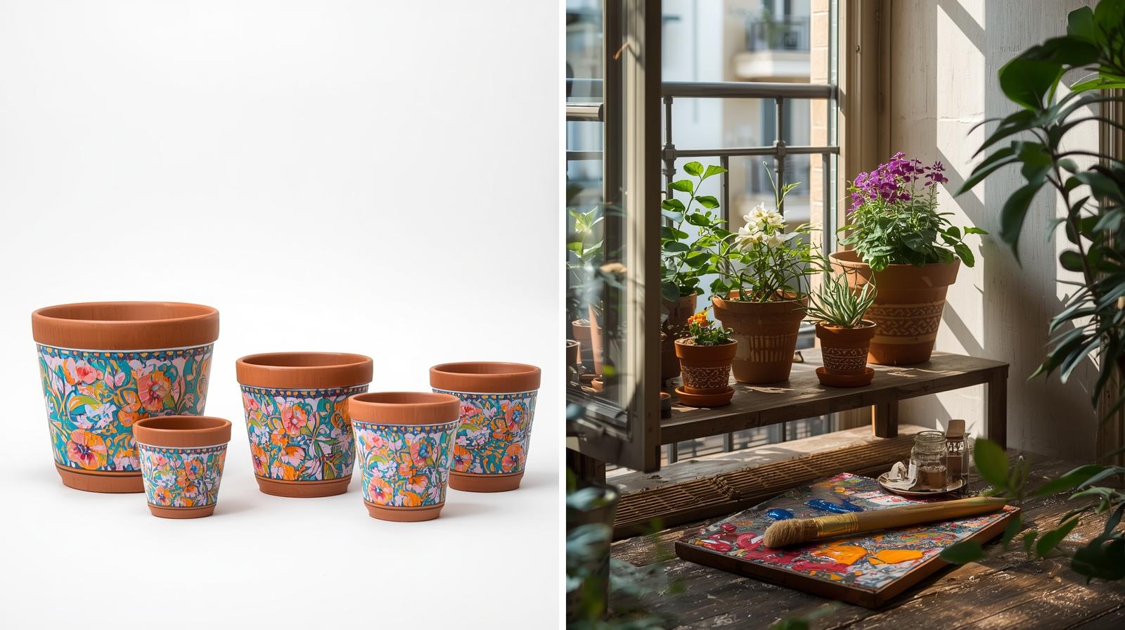 Hand-Painted Terracotta Flower Pots – Artistic Charm for Your Garden & Home