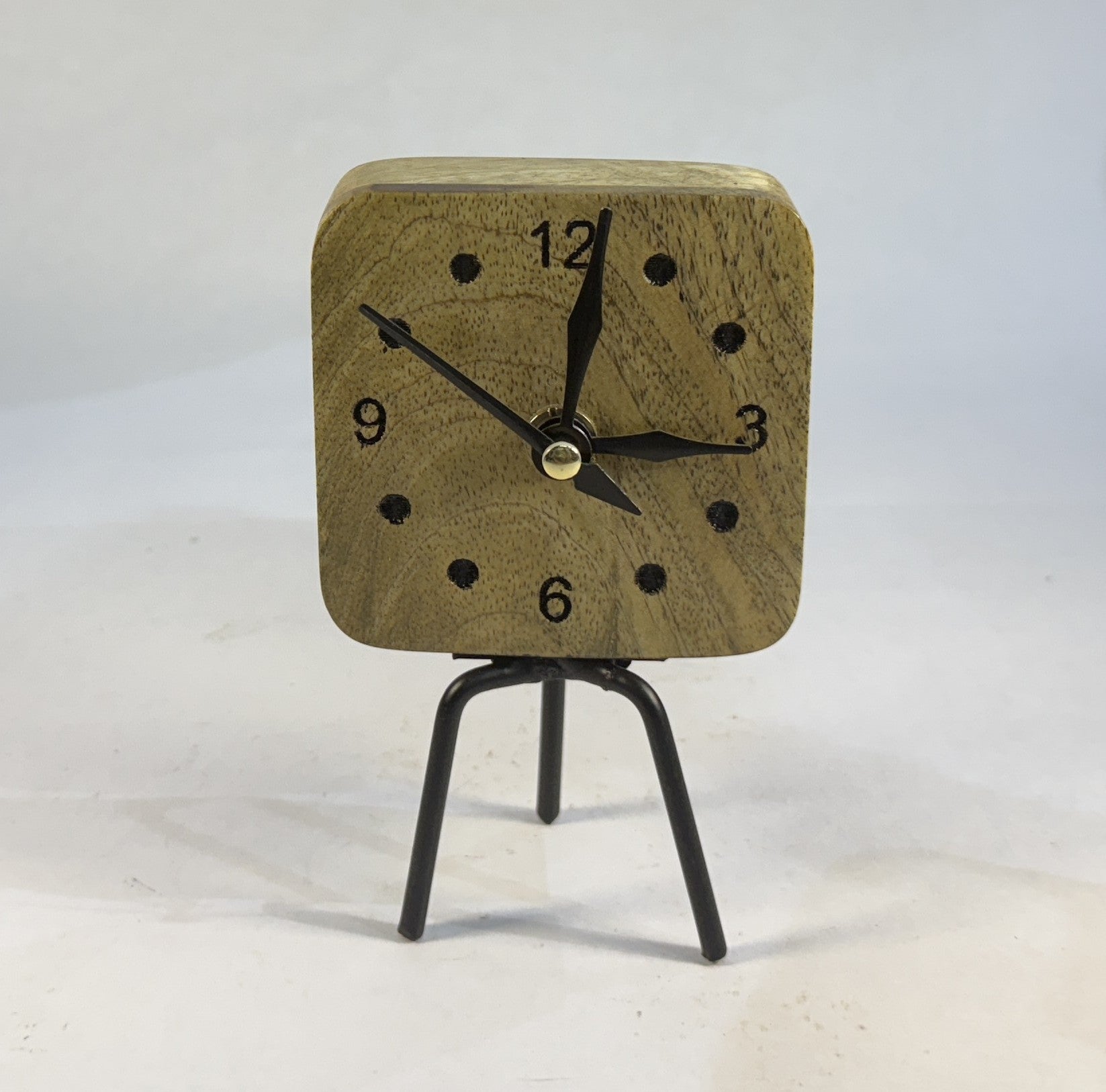 Handcrafted Wooden Table Clock with Metal Stand