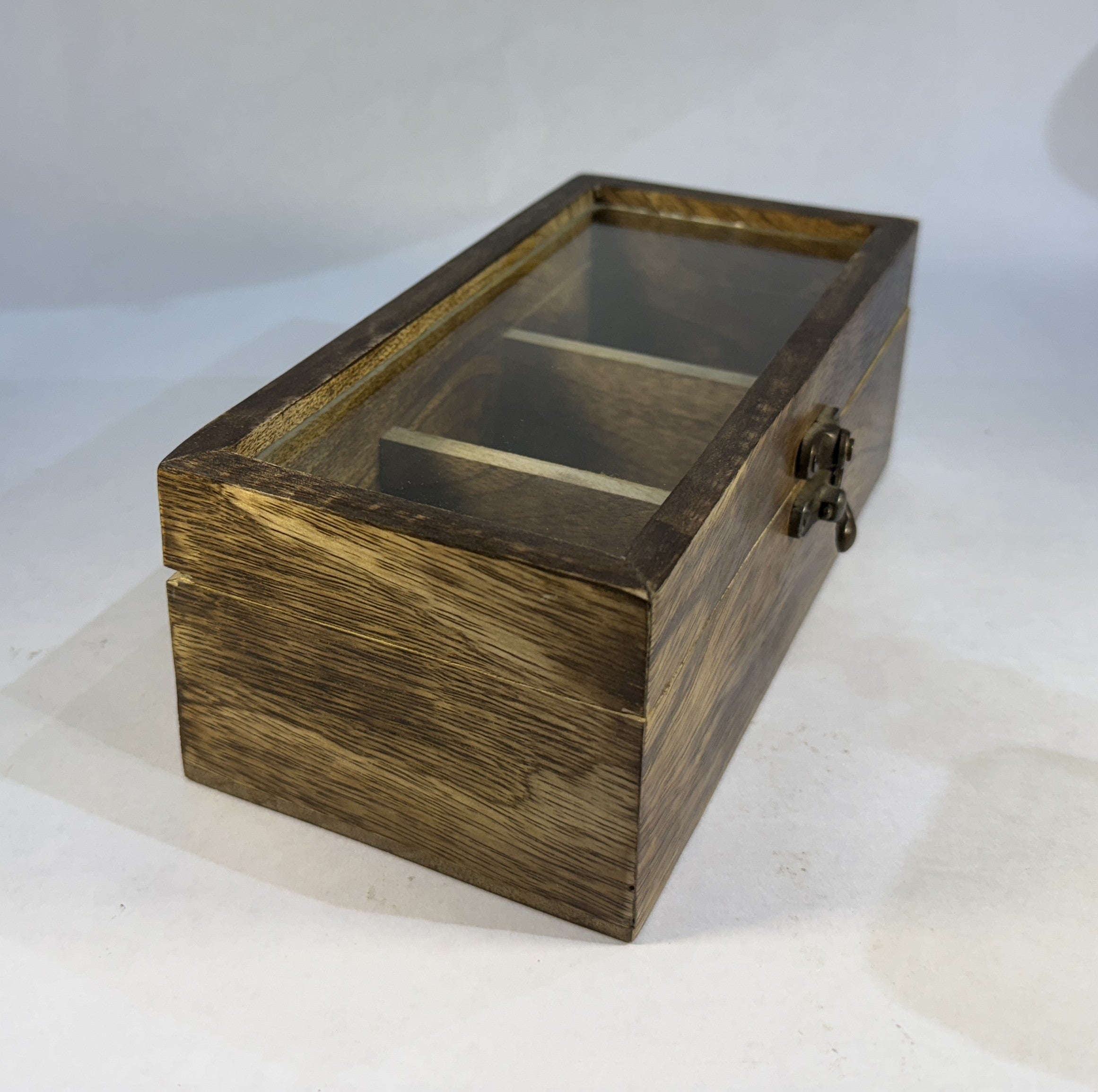 Handcrafted Wooden Tea & Storage Box with Glass Lid (20×10×7.5 cm)