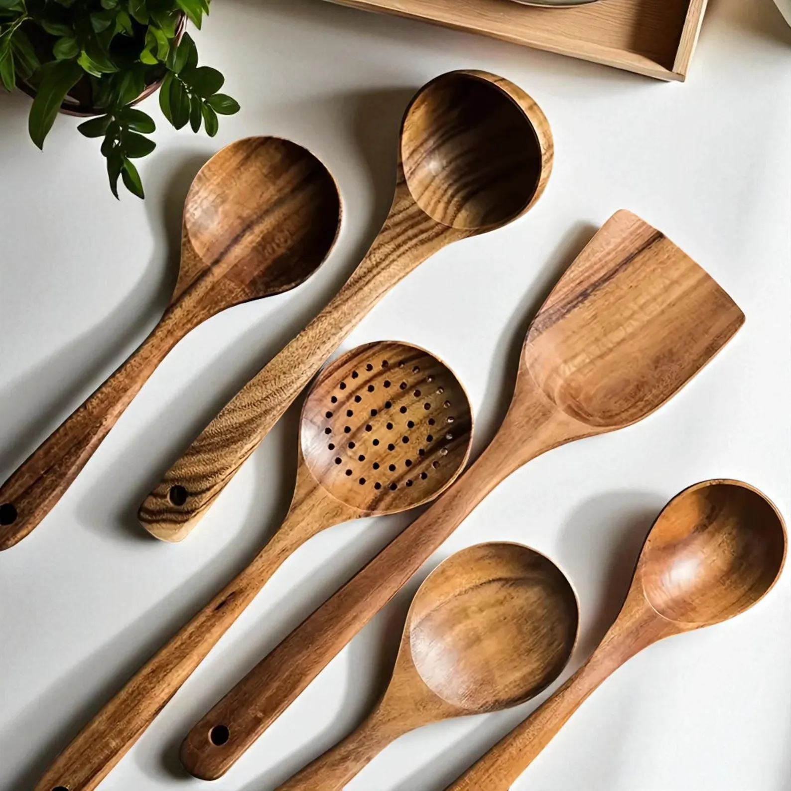 5-Piece Handcrafted Wooden Utensil Set – Natural Kitchen Essentials