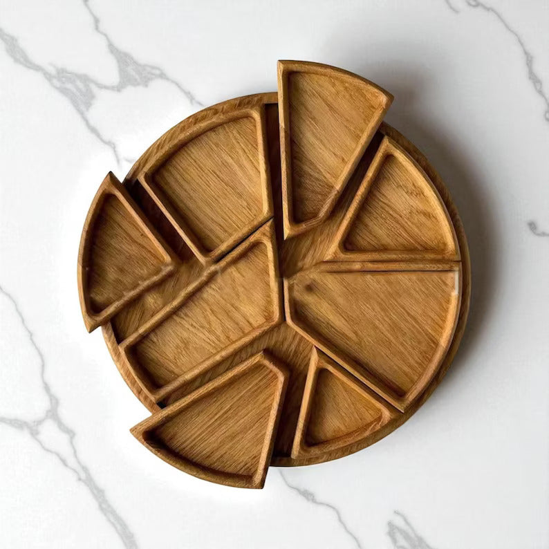 Rustic Wooden Divided Serving Tray | Snack, Fruit & Appetizer Platter | Handmade Wooden Party Tray for Kitchen & Dining Table