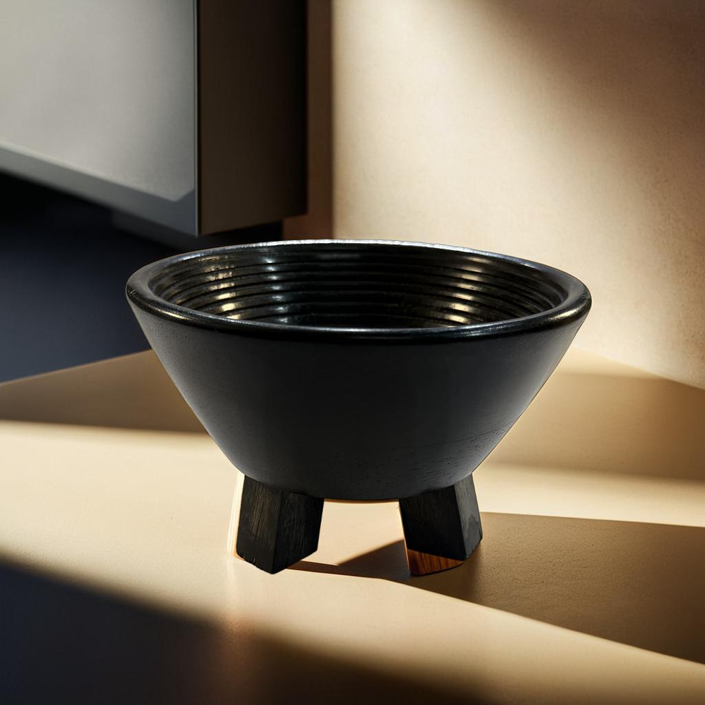 Handcrafted Black Wooden Tripod Bowl – 20x20x12 cm