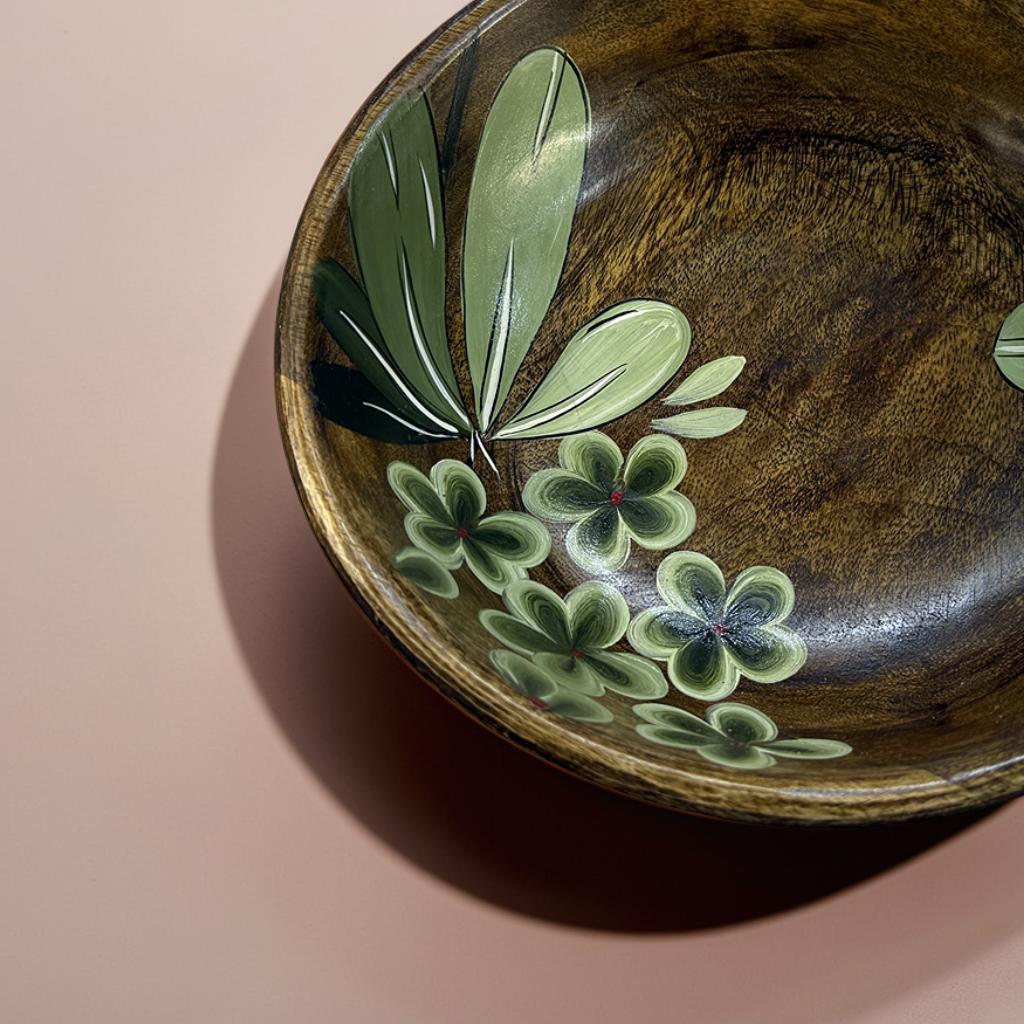 🌿 Handcrafted Wooden Bowl with Floral Design – Multiple Sizes