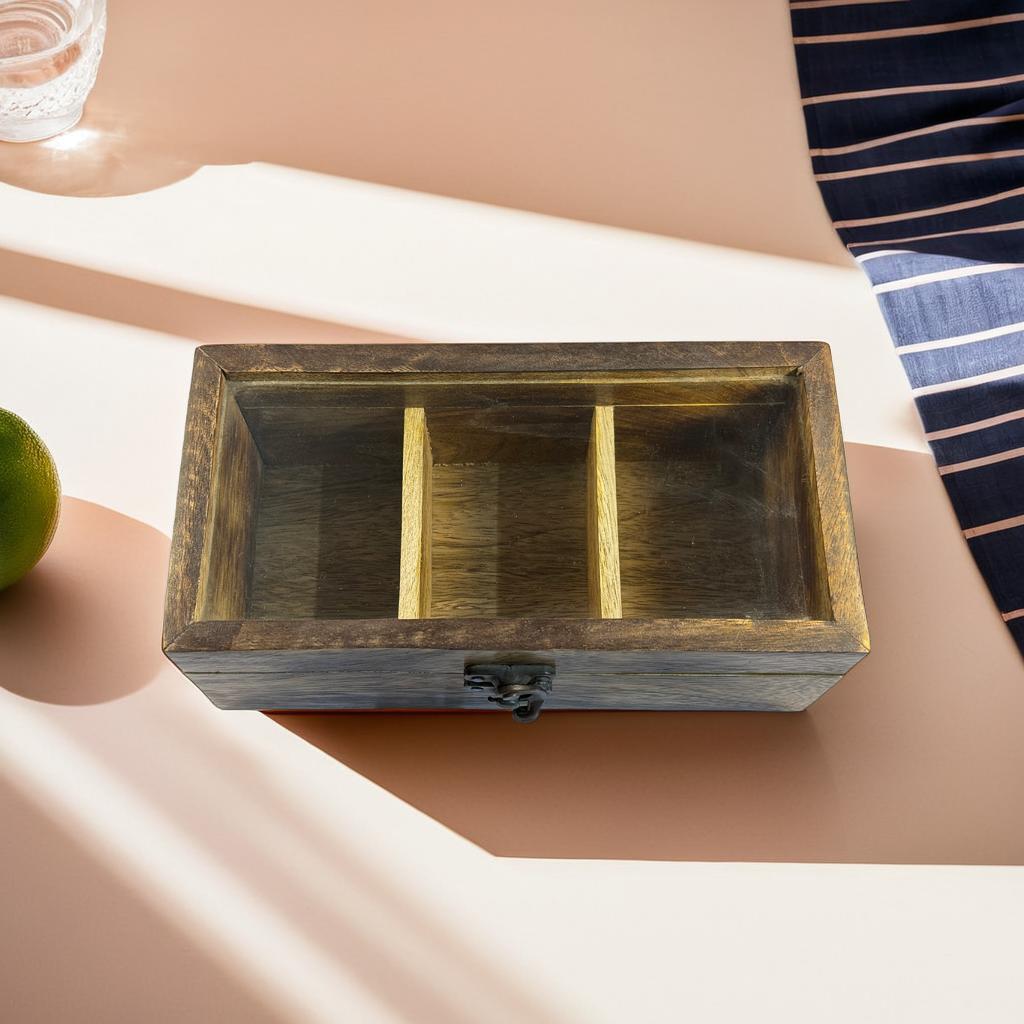 Handcrafted Wooden Tea & Storage Box with Glass Lid (20×10×7.5 cm)