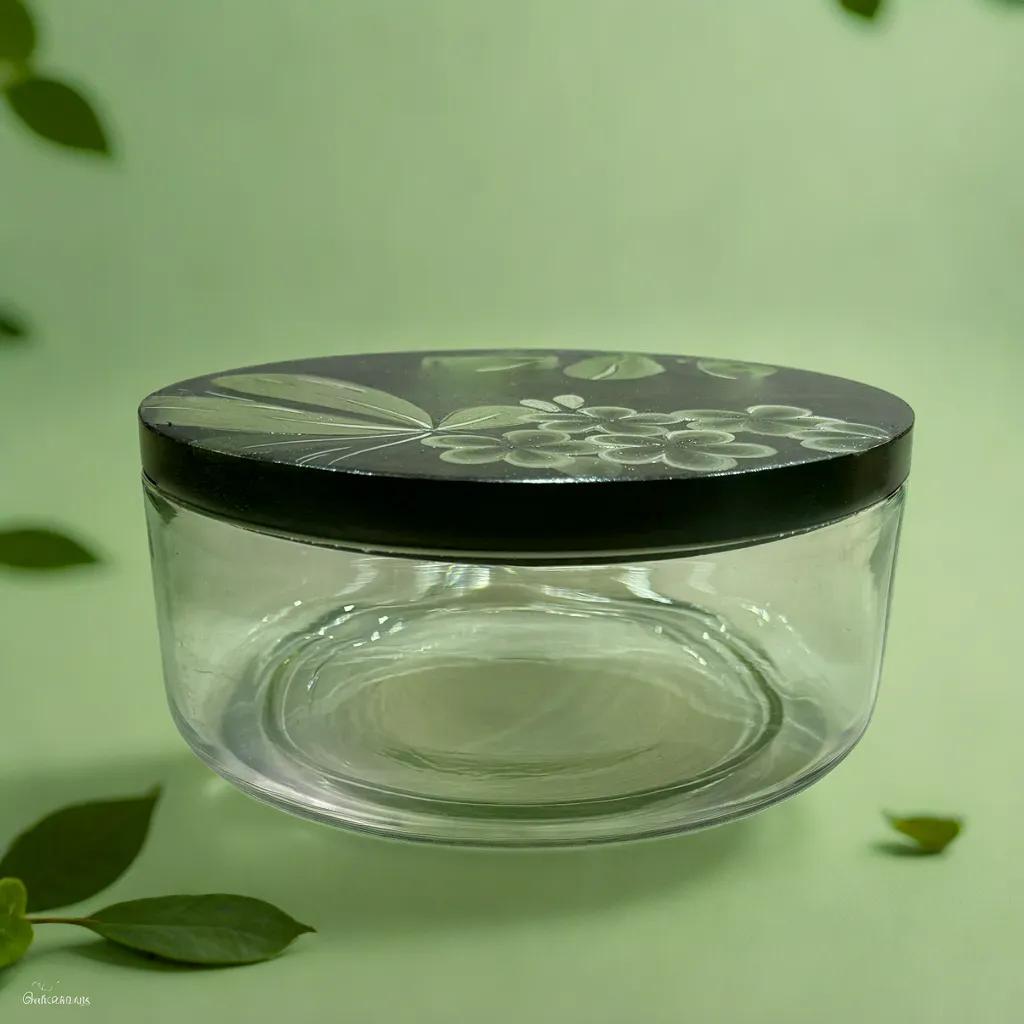 Glass Storage Jar with Hand-Painted Wooden Lid – 18x18x10 cm