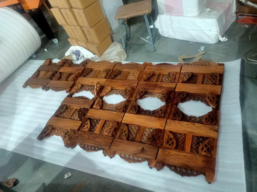 Hand-Carved Wooden Wall Shelf | Rustic Rosewood Kitchen Organizer | Two-Tier Storage Rack