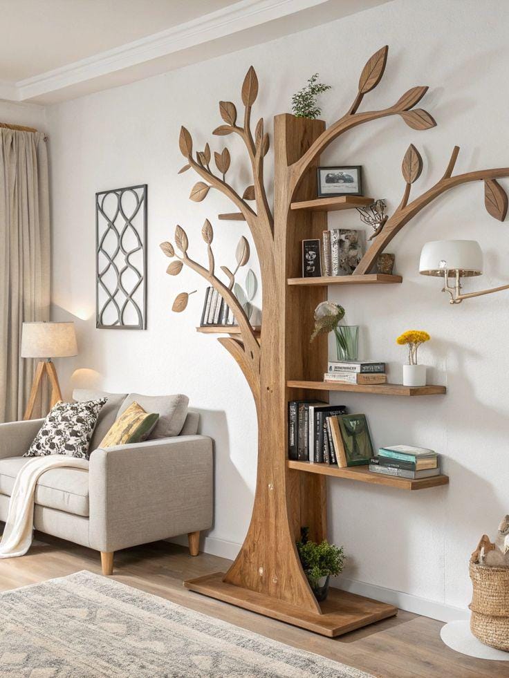 Handcrafted Wooden Tree Bookshelf | Unique Tree-Shaped Bookcase | Modern Eco-Friendly Decor