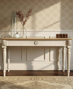 Distressed French Baroque Console Table | Rustic Whitewash Entryway Table | Hand-Carved Narrow Desk