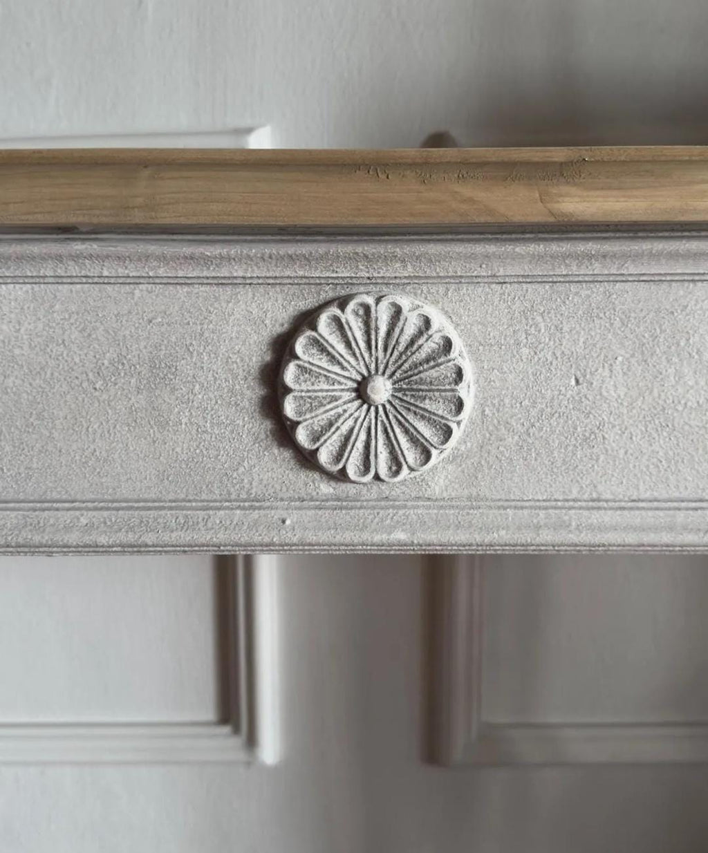 Distressed French Baroque Console Table | Rustic Whitewash Entryway Table | Hand-Carved Narrow Desk