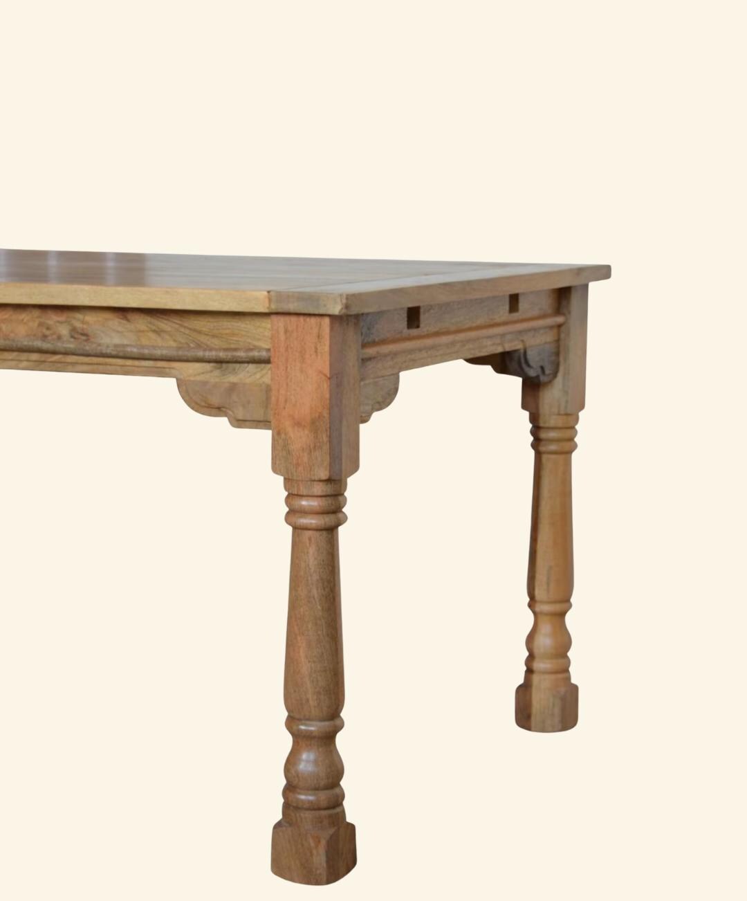 Handcrafted Solid Mango Wood Dining Table | Rustic Farmhouse Oak Style