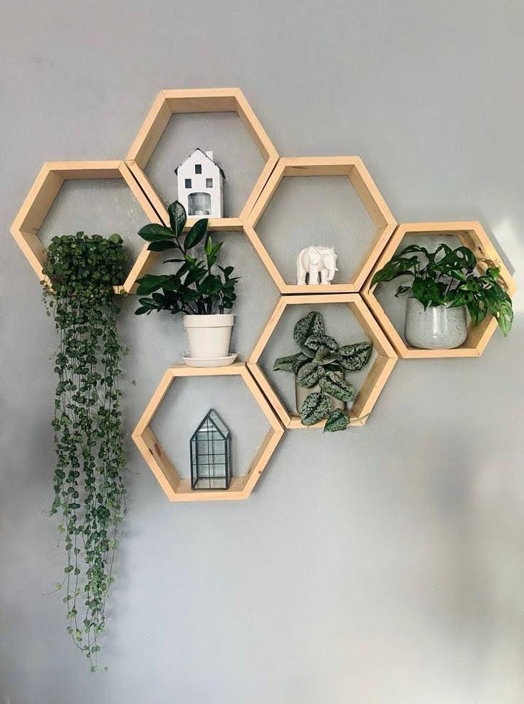 Handcrafted Mango Wood Honeycomb Shelf | Geometric Wall Decor