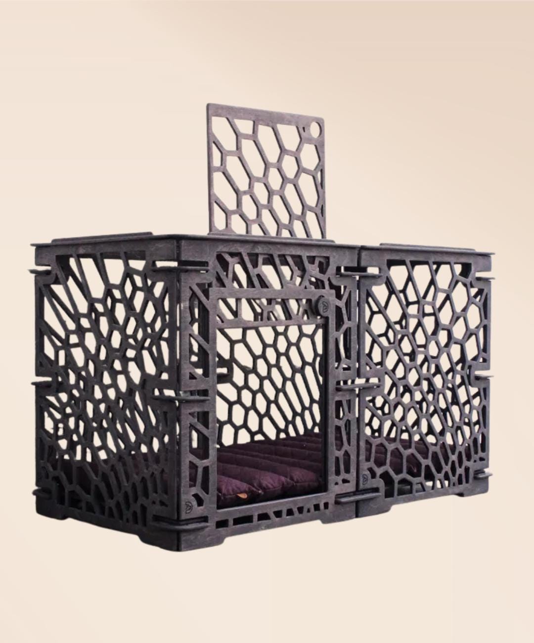 Large Wooden Indoor Dog Kennel | Handmade Dog Crate Furniture | Honeycomb Mesh Pattern | Modern