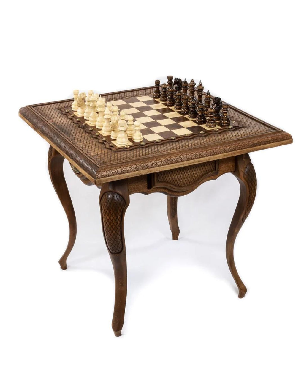 Handcrafted Beech Wood Chess Table – Luxury Ornamental Chess Set with Storage Drawers