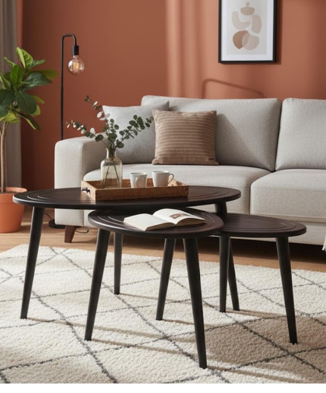 Handmade Oval Beech Wood Coffee Table Set | Mid-Century Rustic Furniture