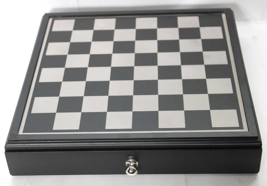 Handmade Metal Chess Set with Storage Drawer, Gift Game Room Decor