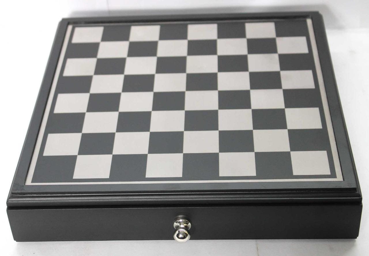 Handmade Metal Chess Set with Storage Drawer, Gift Game Room Decor