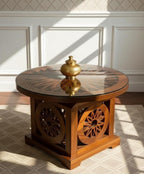 Handcrafted Wooden Center Table with Glass Top | Elegant Living Room Furniture