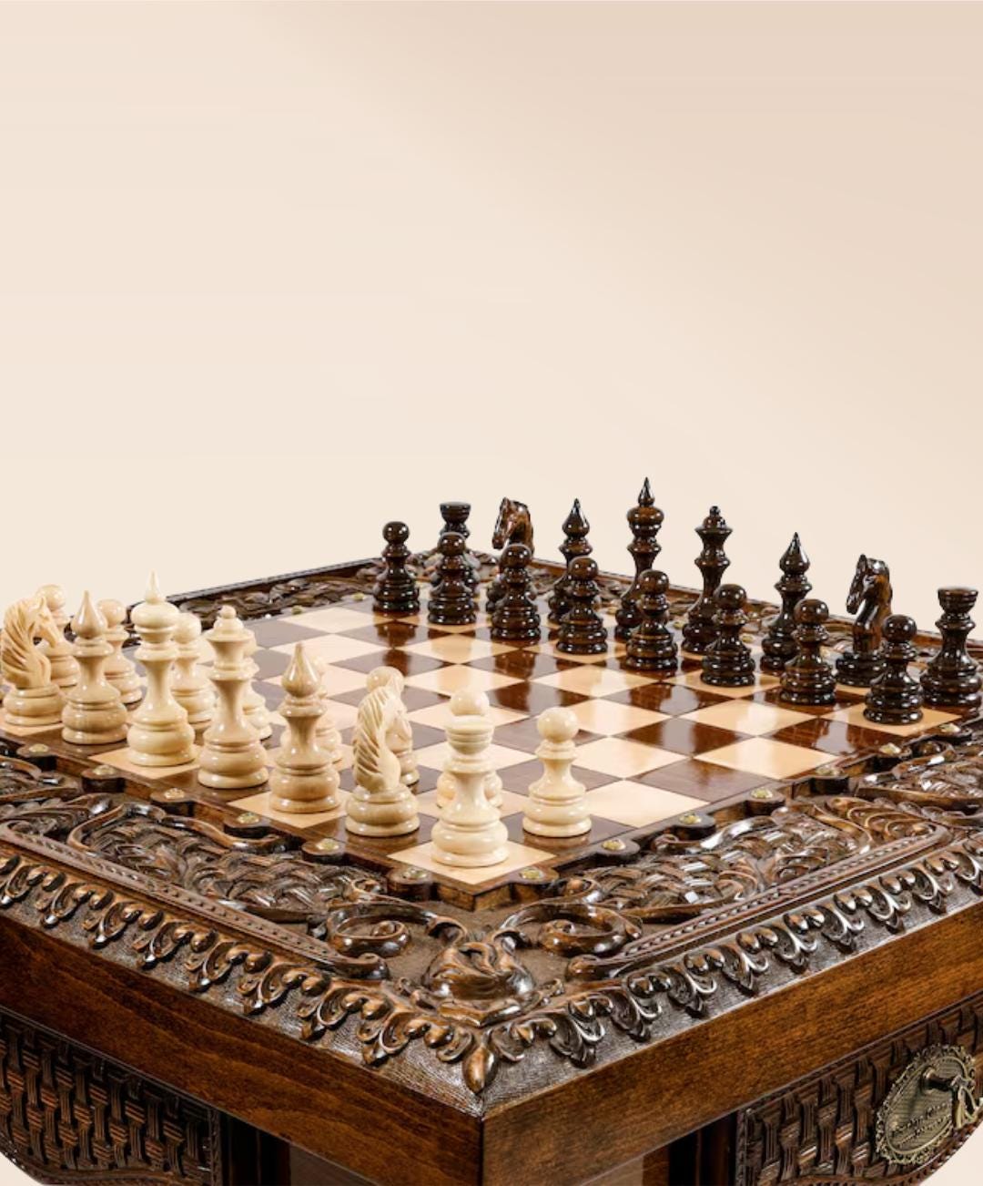 Handmade Wooden Chess Table – Luxury Beech Wood | Exclusive Design | Personalized Engraving | 25-Year Warranty