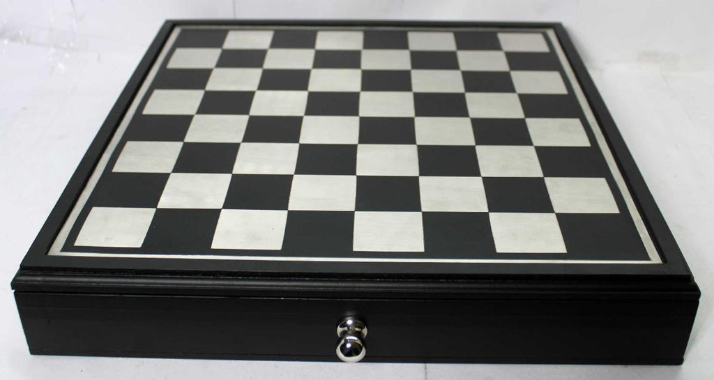 Handmade Metal Chess Set with Storage Drawer, Gift Game Room Decor