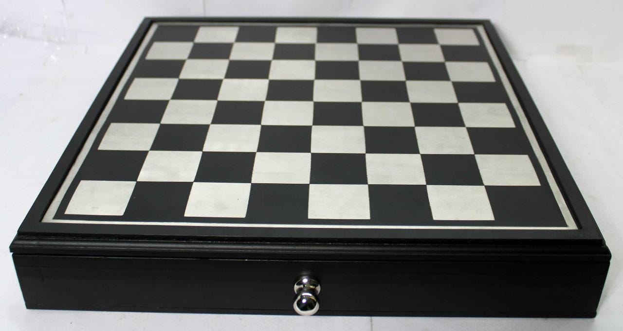 Handmade Metal Chess Set with Storage Drawer, Gift Game Room Decor