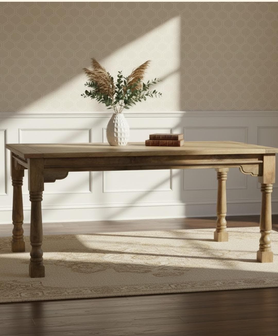 Handcrafted Solid Mango Wood Dining Table | Rustic Farmhouse Oak Style