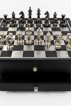 Handmade Metal Chess Set with Storage Drawer, Gift Game Room Decor