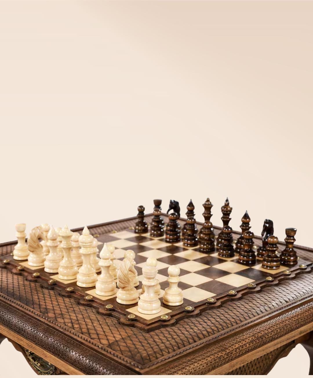 Handcrafted Beech Wood Chess Table – Luxury Ornamental Chess Set with Storage Drawers
