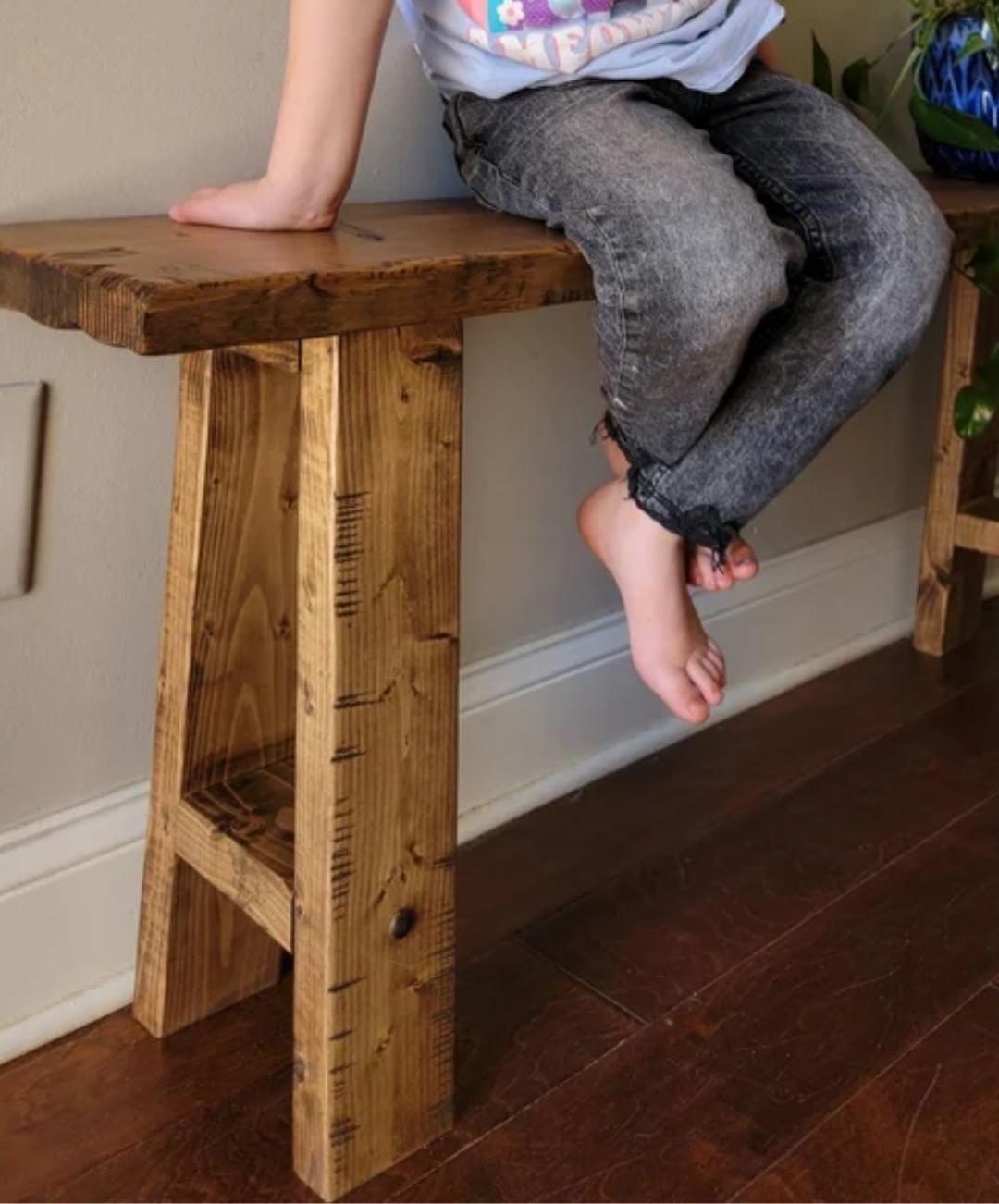 Handmade Rustic Solid Wood Bench | Farmhouse Entryway Seating