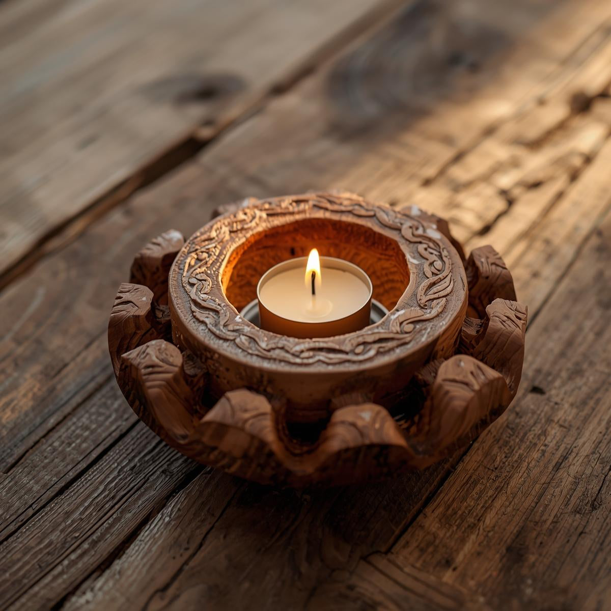 Personalized Candle Holder, Unique Candle Set for Yoga Practise, Eco Friendly Tealight Candles Holder, Wooden Stand, Home Meditation Gifts