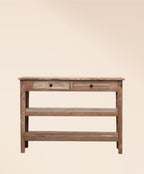 Reclaimed Teak Console Table with Drawers Shelves Handmade Solid Wood Entryway Table Rustic Sustainable