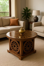 Handcrafted Wooden Center Table with Glass Top | Elegant Living Room Furniture