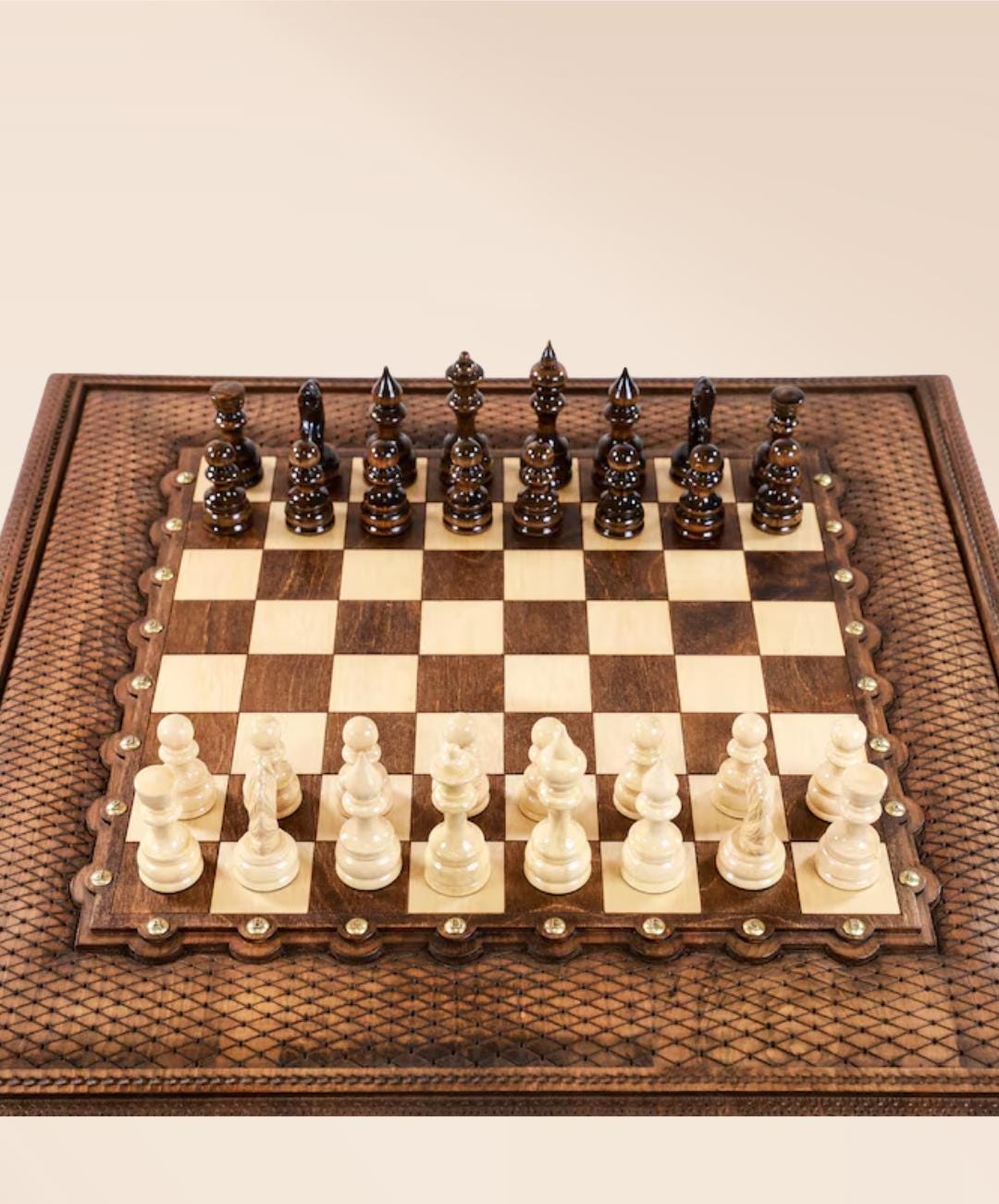 Handcrafted Beech Wood Chess Table – Luxury Ornamental Chess Set with Storage Drawers