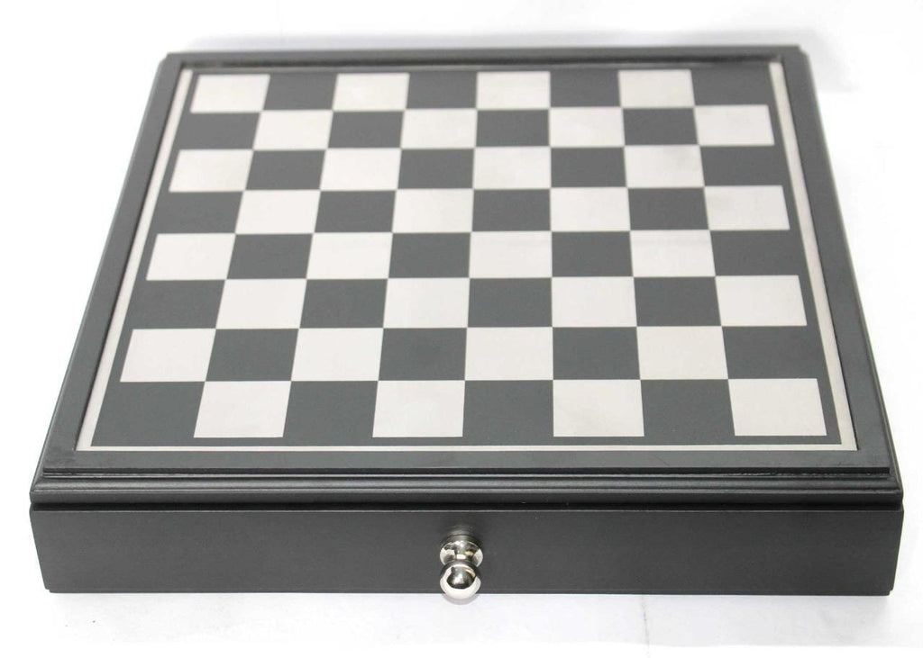 Handmade Metal Chess board Set with Storage Drawer, Gift Game Room Decor