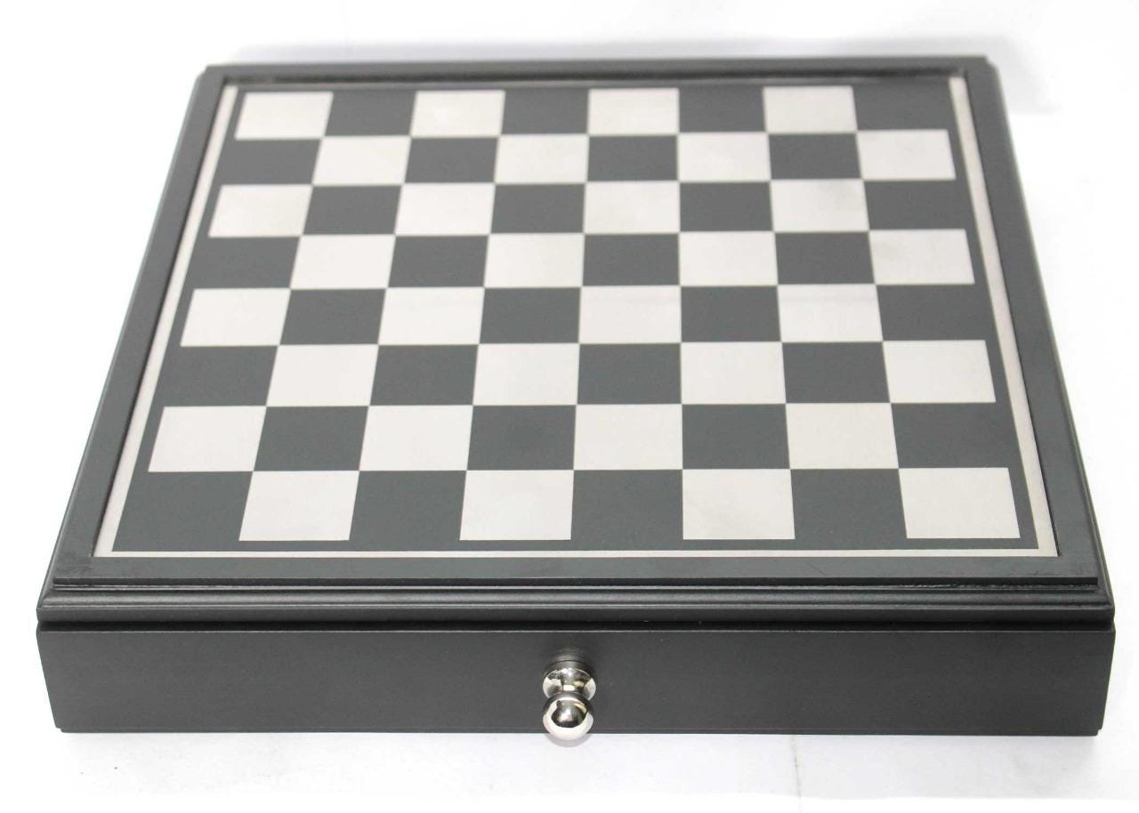 Handmade Metal Chess board Set with Storage Drawer, Gift Game Room Decor