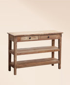 Reclaimed Teak Console Table with Drawers Shelves Handmade Solid Wood Entryway Table Rustic Sustainable