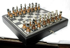 Handmade Metal Chess board Set with Storage Drawer, Gift Game Room Decor