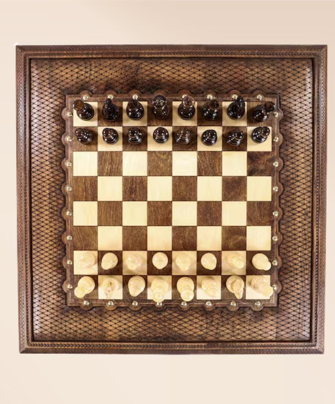 Handcrafted Beech Wood Chess Table – Luxury Ornamental Chess Set with Storage Drawers