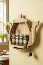Teapot Shape Wooden Wall Shelf | Kitchen Spice Rack | Tea Organizer | Handmade by Arjun Handicrafts