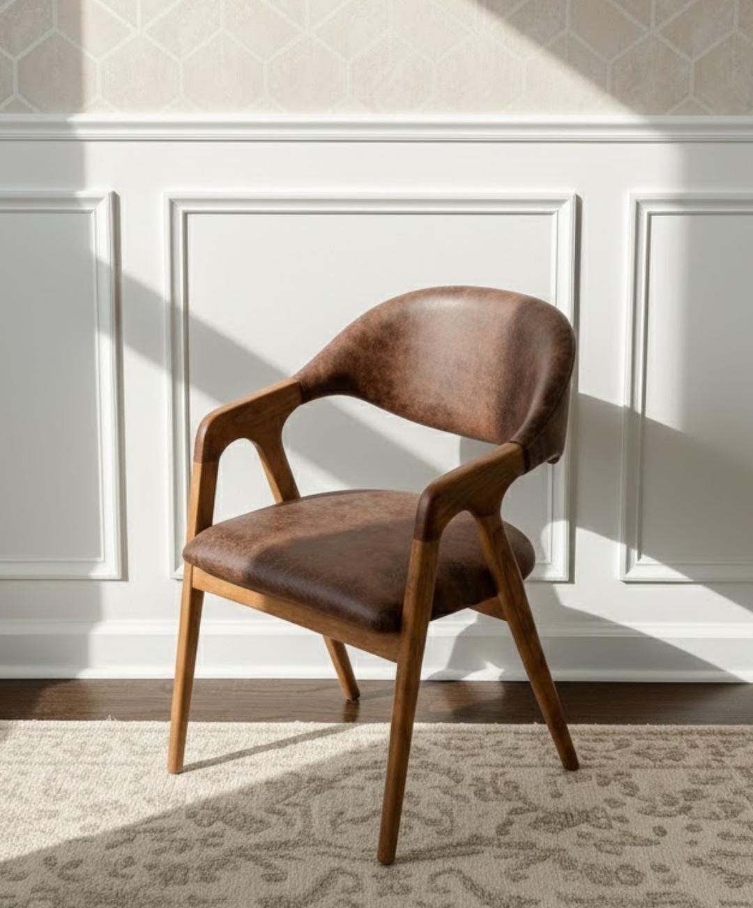Handcrafted Walnut Dining Chair with Arms | Solid Wood Armchair