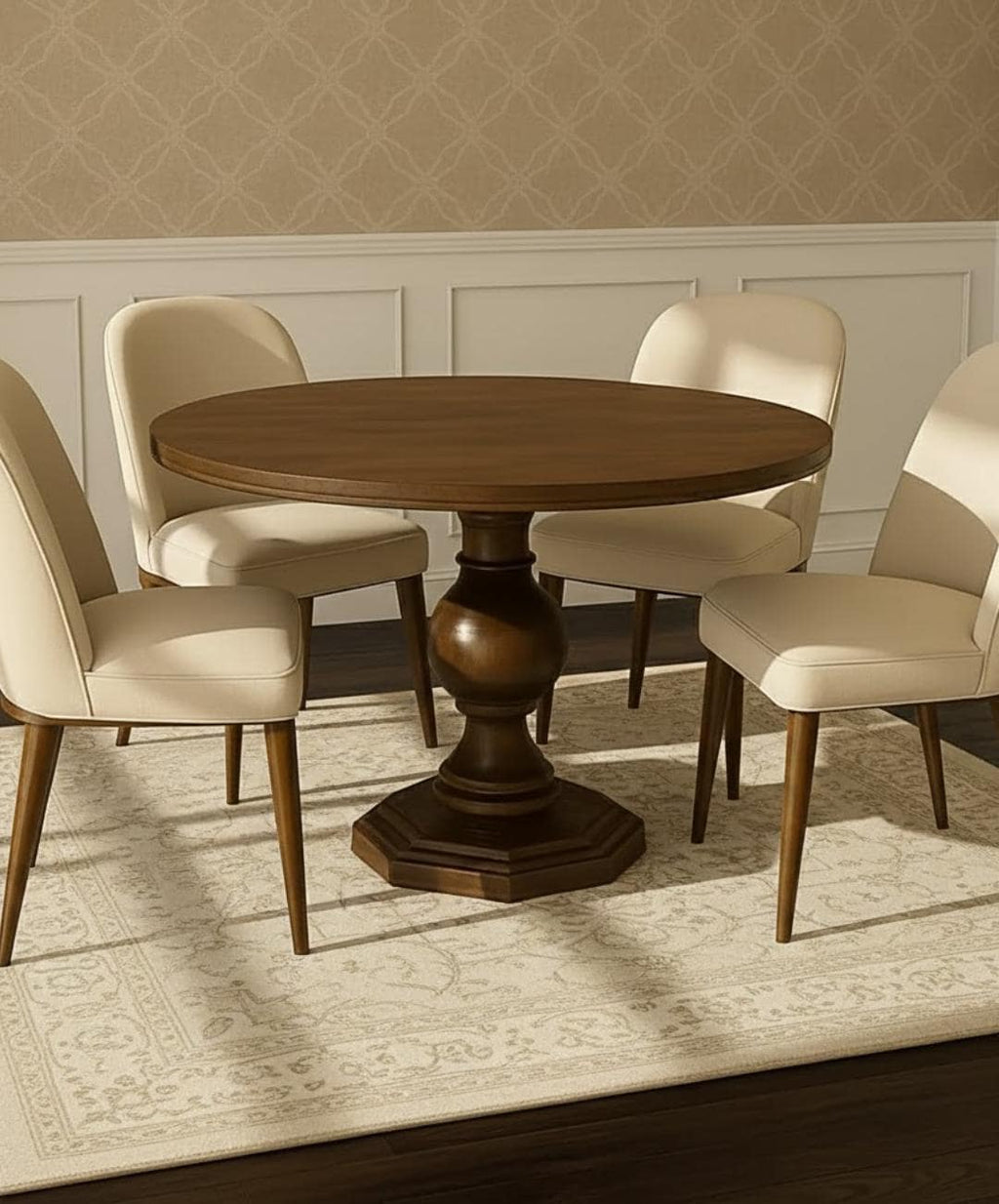 Handcrafted Pedestal Round Dining Table – Solid Hornbeam Wood | Custom Size & Stain | 3–6 Seater