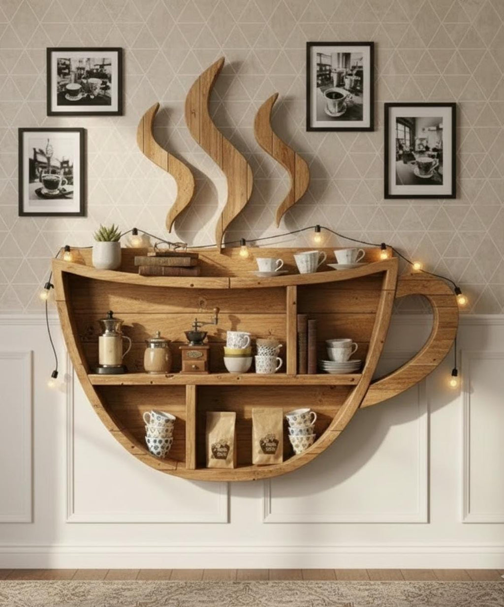 Coffee Cup Wall Shelf | Handmade Wooden Mug Rack | Rustic Kitchen Organizer | Bar Wall Decor