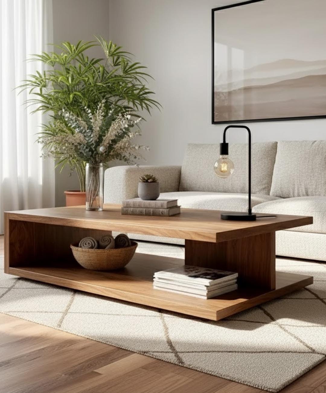 Handmade Solid Walnut Coffee Table | Boho Modern Style, Custom Size