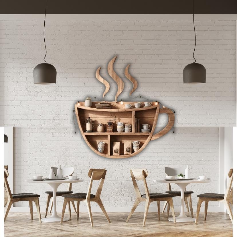 Coffee Cup Wall Shelf | Handmade Wooden Mug Rack | Rustic Kitchen Organizer | Bar Wall Decor