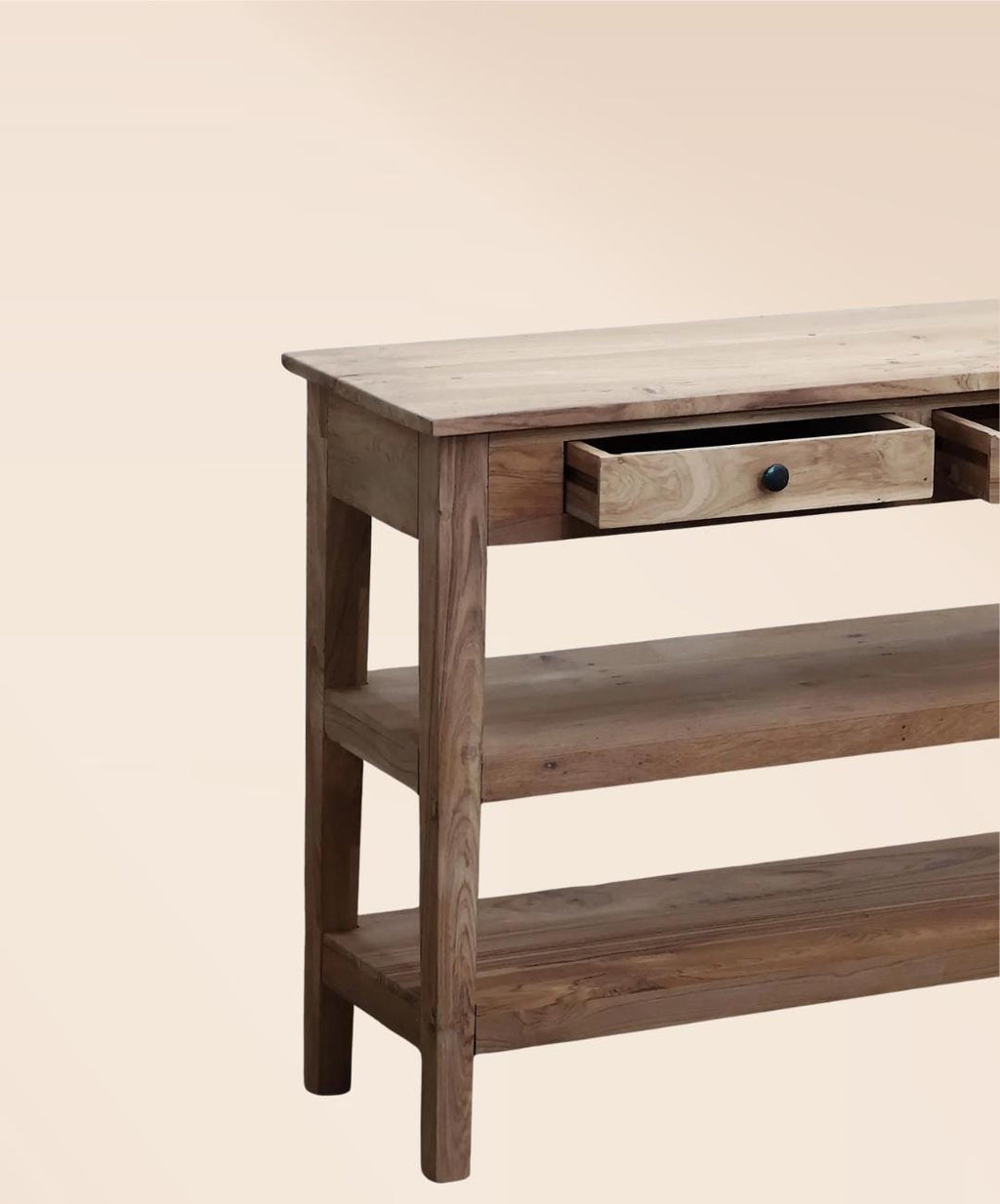 Reclaimed Teak Console Table with Drawers Shelves Handmade Solid Wood Entryway Table Rustic Sustainable