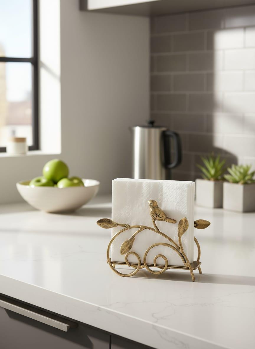 Golden Bird Metal Napkin Holder Set – Set of 4  Elegant Vintage Table Décor