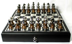 Handmade Metal Chess board Set with Storage Drawer, Gift Game Room Decor