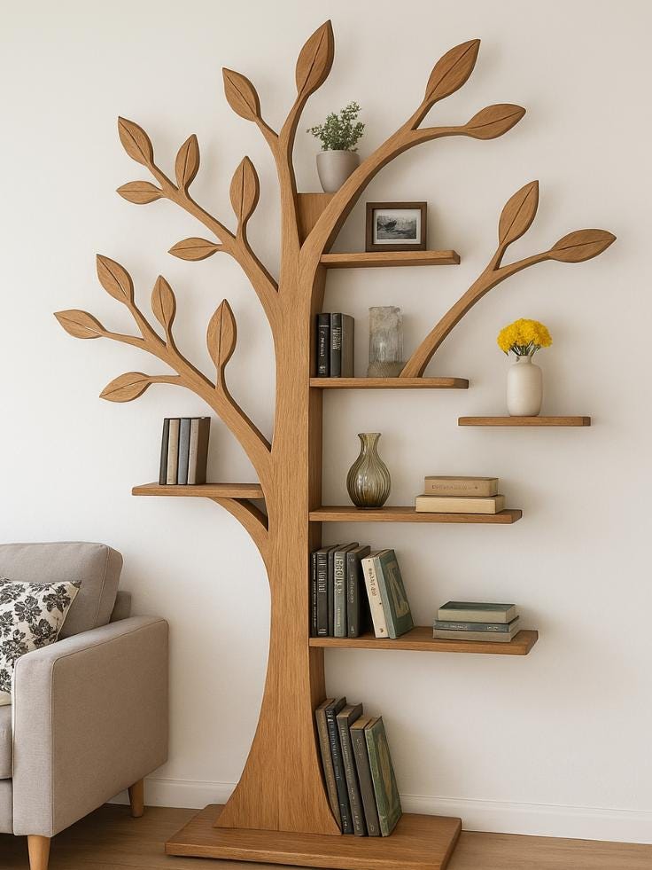 Handcrafted Wooden Tree Bookshelf | Unique Tree-Shaped Bookcase | Modern Eco-Friendly Decor