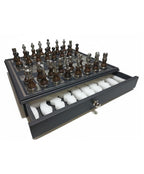 Handmade Metal Chess Set with Storage Drawer, Gift Game Room Decor