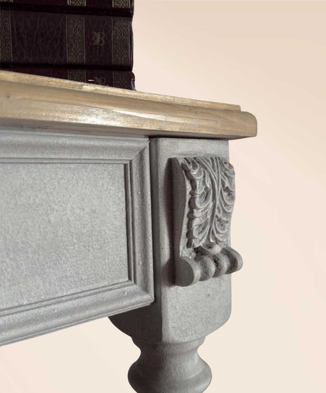 Distressed French Baroque Console Table | Rustic Whitewash Entryway Table | Hand-Carved Narrow Desk