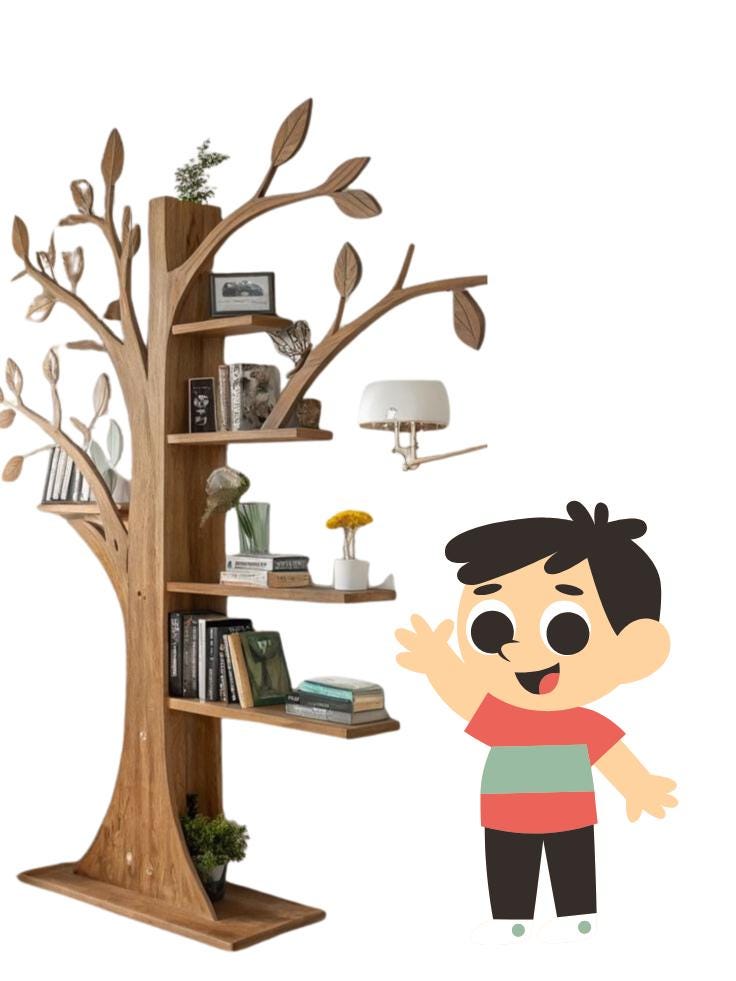 Handcrafted Wooden Tree Bookshelf | Unique Tree-Shaped Bookcase | Modern Eco-Friendly Decor